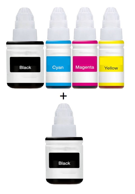 Canon Compatible GI-490 Full Set of Ink Bottles & EXTRA BLACK (2 x Black, /Cyan/Magenta/Yellow)